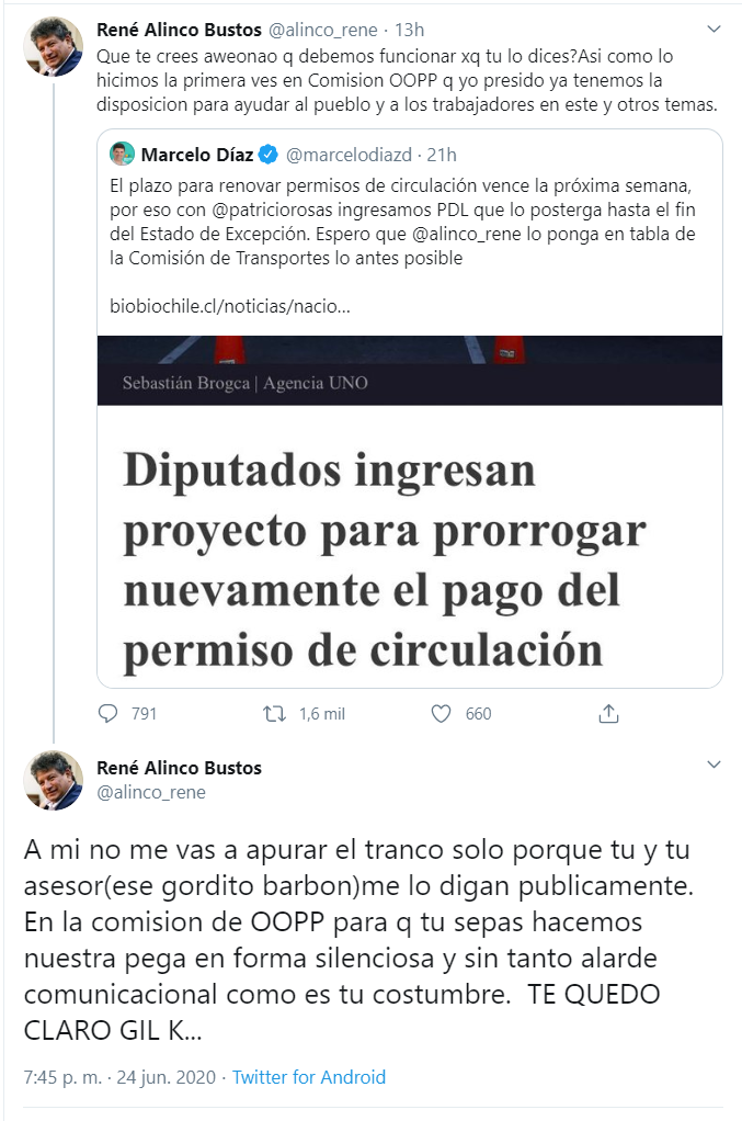 René Alinco Marcelo Díaz twitter captura