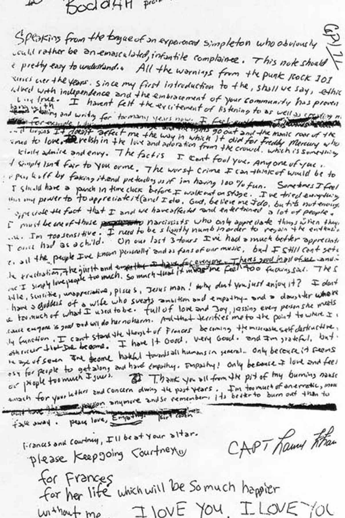 Kurt Cobain carta de despedida