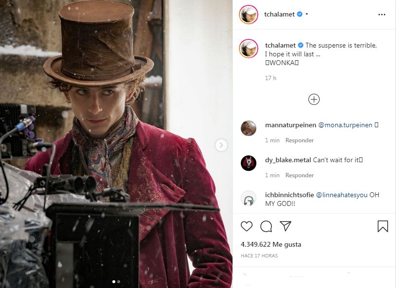 Timothée Chalamet Willy Wonka Instagram