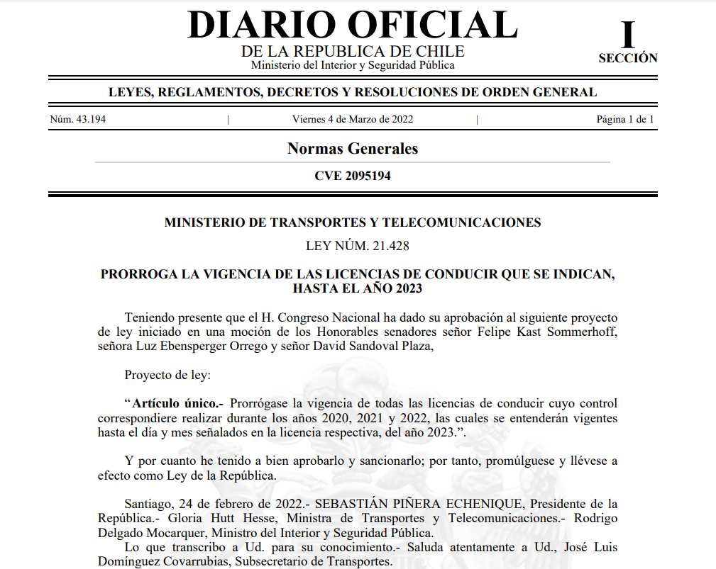 Diario Oficial Prórroga De La Licencia De Conducir
