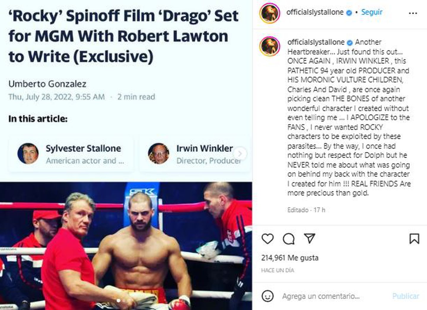 Sylvester Stallone Instagram Drago