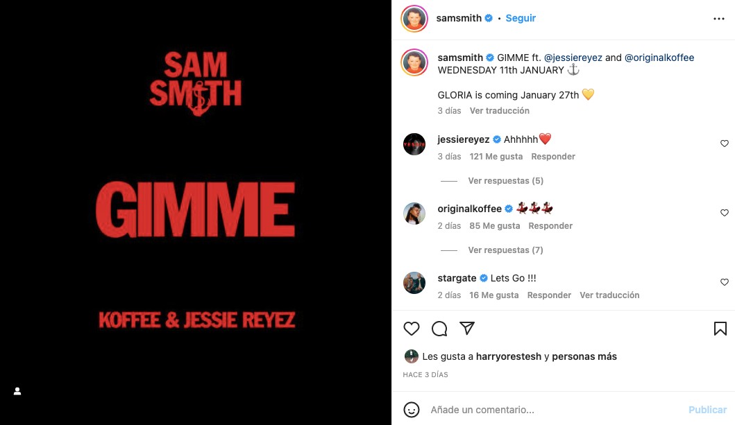 Gimme Sam Smith Instagram