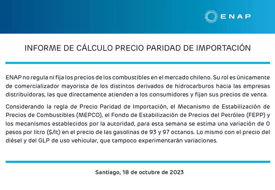 ENAP Precio De La Bencina