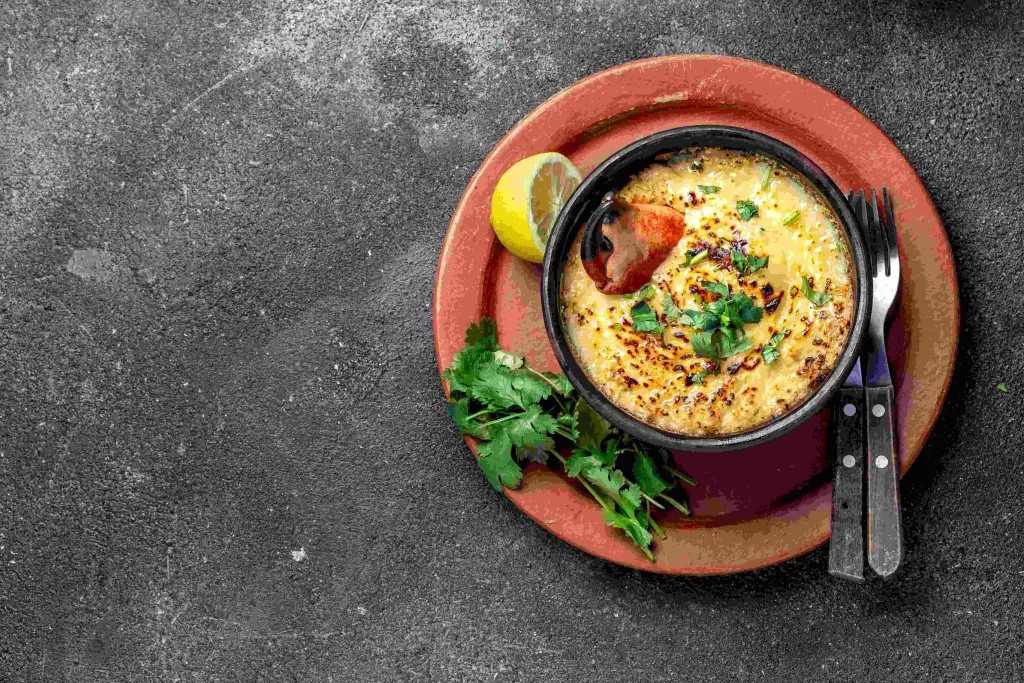 CHILEAN FOOD. Baked Crabmeat Crab Meat With Cheese, Cream And Bread. Traditional Dish Of Chilean Coast. Pastel O Chupe De Jaiba