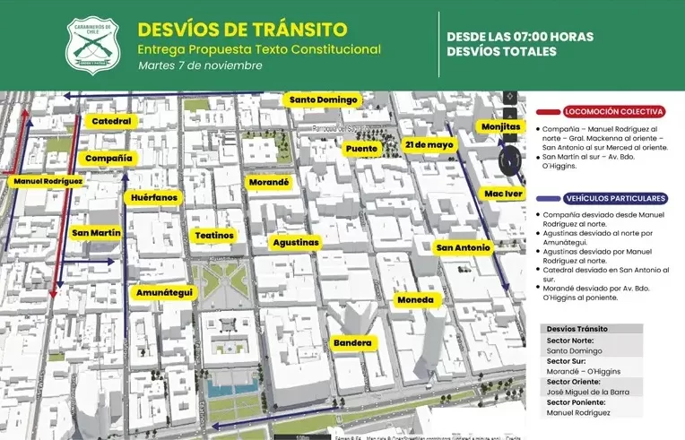 Desvíos de Tránsito en Santiago para entrega de propuesta constitucional
