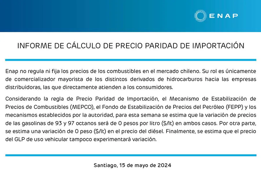 ENAP Informe Semanal De Precios 15 De Mayo 2024
