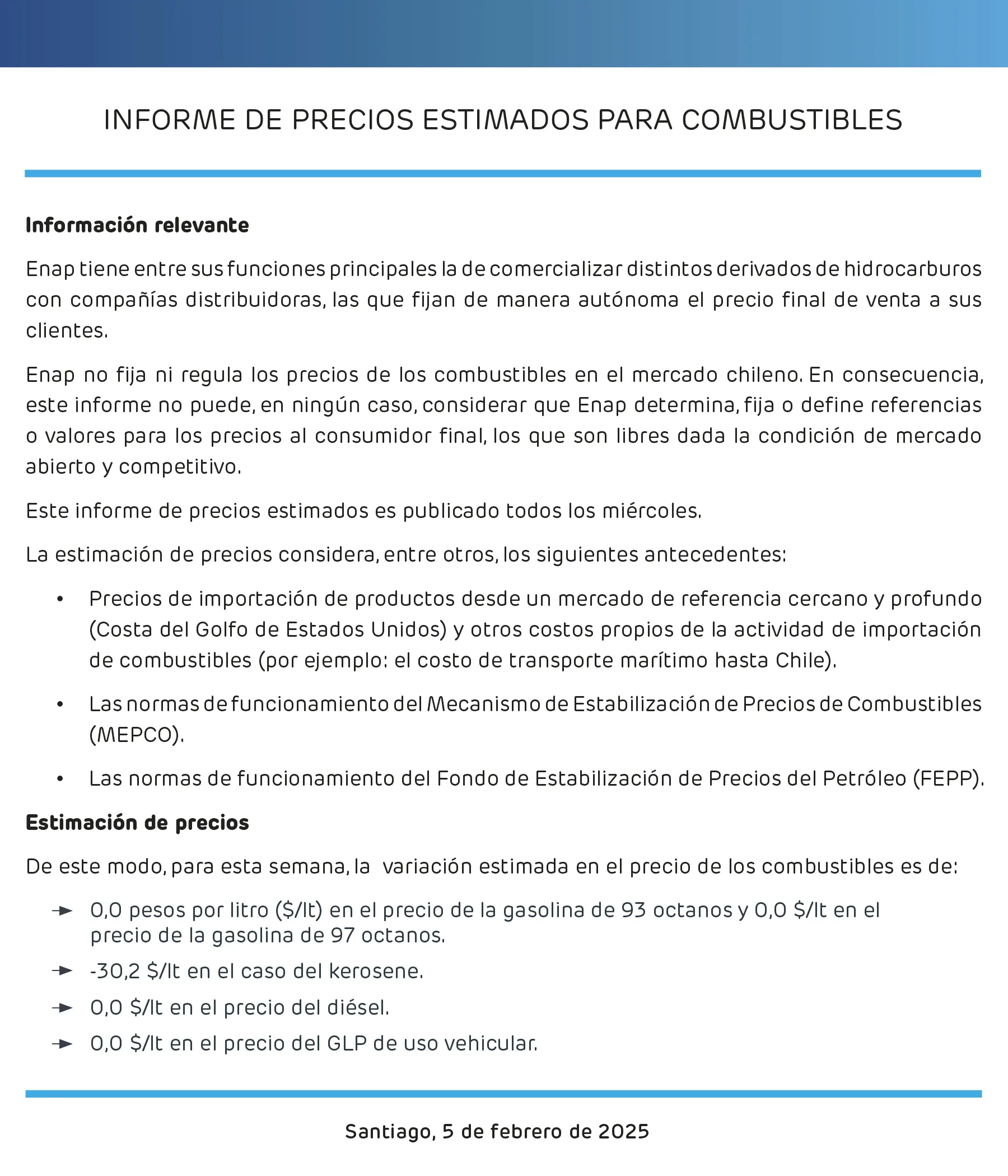 ENAP Informe Semanal De Precios 5 De Febrero 2025