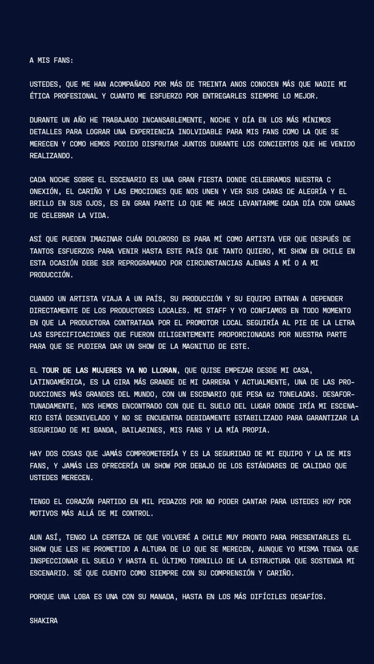 Comunicado Shakira