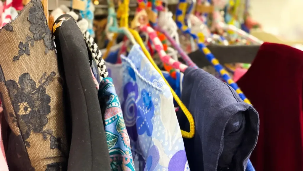 Clothing Rack Of Vintage Clothing At Antique Flea Market