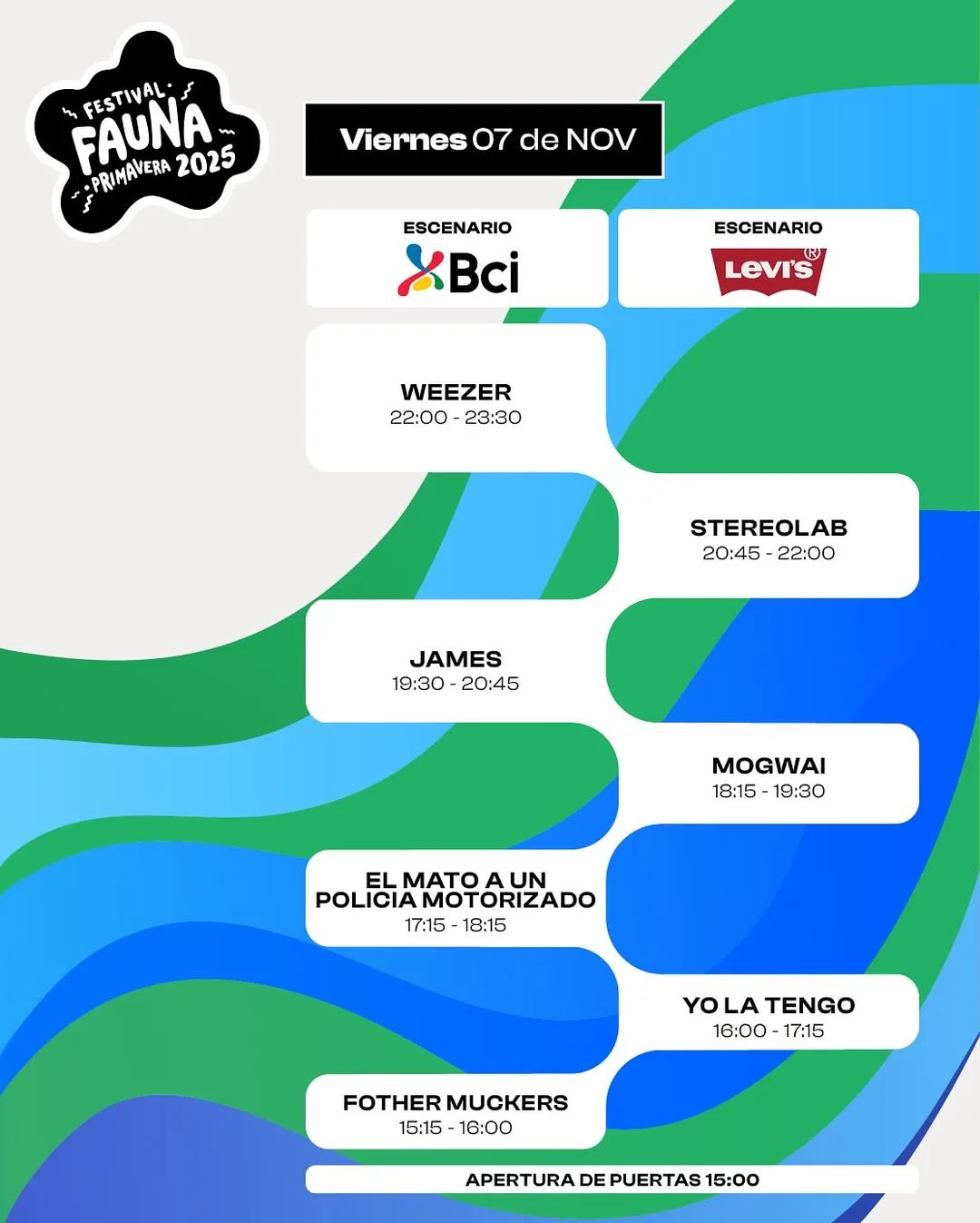 Horarios Viernes 7 De Noviembre Del Cartel Fauna Primavera 2025