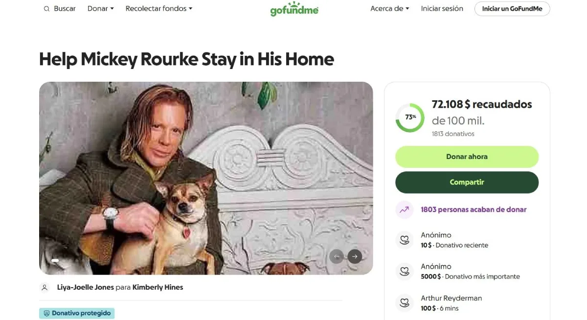 Mickey Rourke lanza campaña de recaudación para no ser desalojado: 